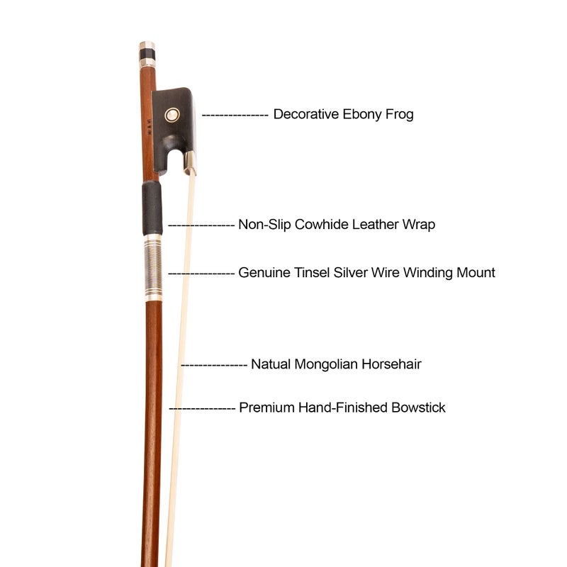 Mivi MI&VI CB-530 Classic Cello Bow 4/4 (Full Size) with Bow Soft Bag and Rosin for Bow Hairs Included - Ebony Frog - Well Balanced - Light Weight - Real Mongolian Horse Hair (Cello 4/4) - MIVI Music - Image 2